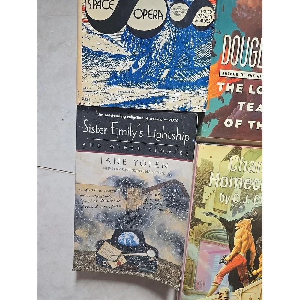 Lot of 4 Vintage Brian W. Aldiss, Douglas Adams, Jane Yolen & C.J. Cherryh Books